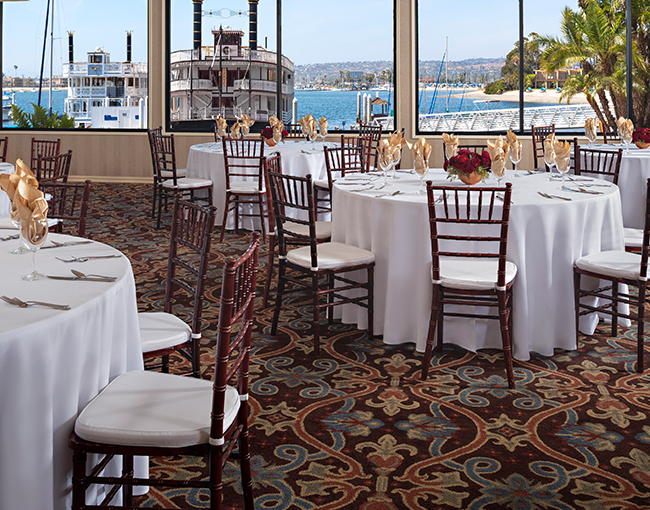 Reception set up in the Shell room at Bahia Resort in San Diego, CA